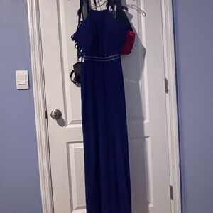 Elegant Blue Halter Maxi Dress